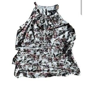 White House Black Market Womens Purple Floral Keyhole Sleeveless Blouse Size S